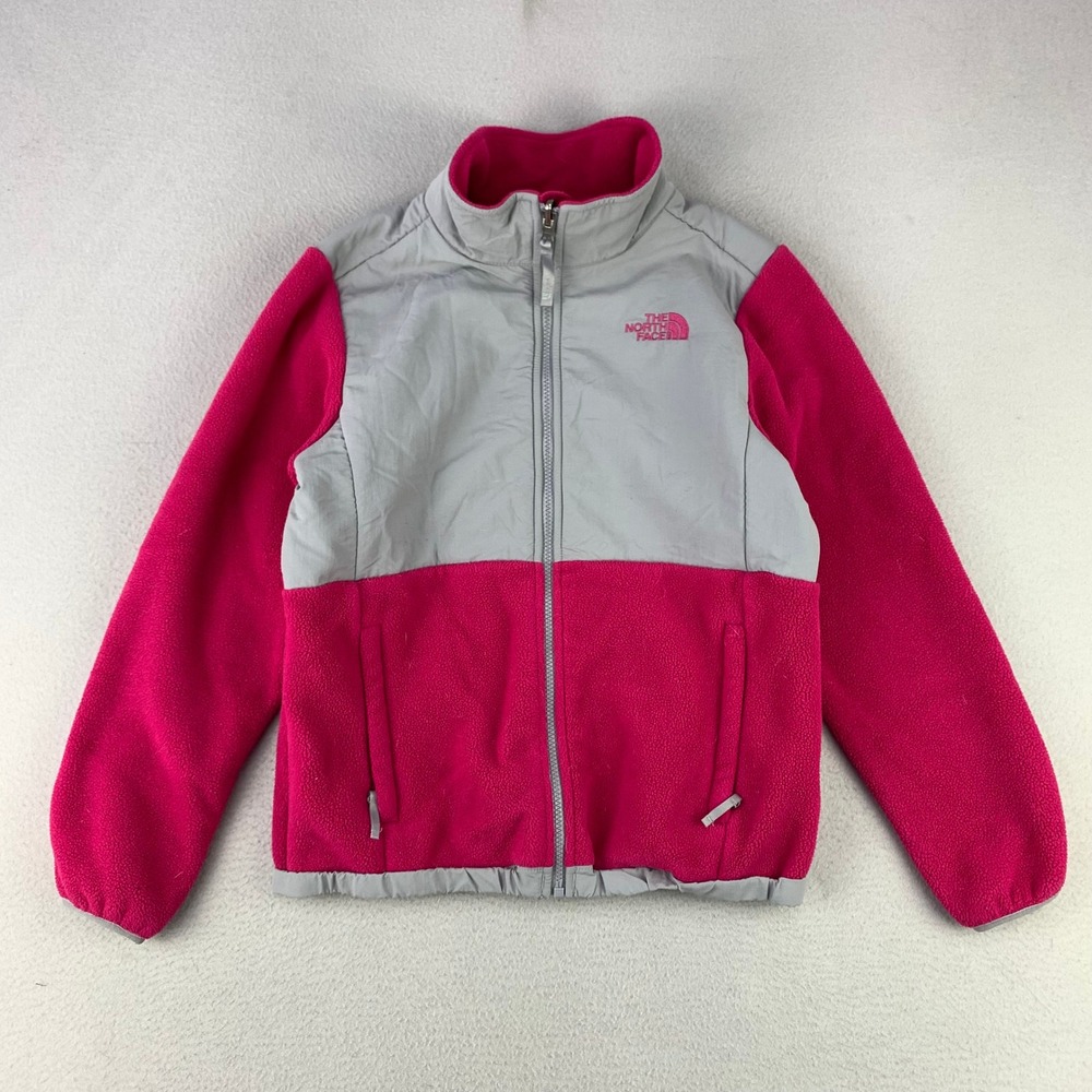 The North Face Denali Fleece Jacket Girls L 14/16 Pink Grey Full Zip Lightweight